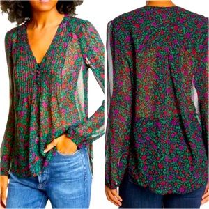 NWOT Veronica Beard Black Purple Red Floral Lowell Silk Blouse 4